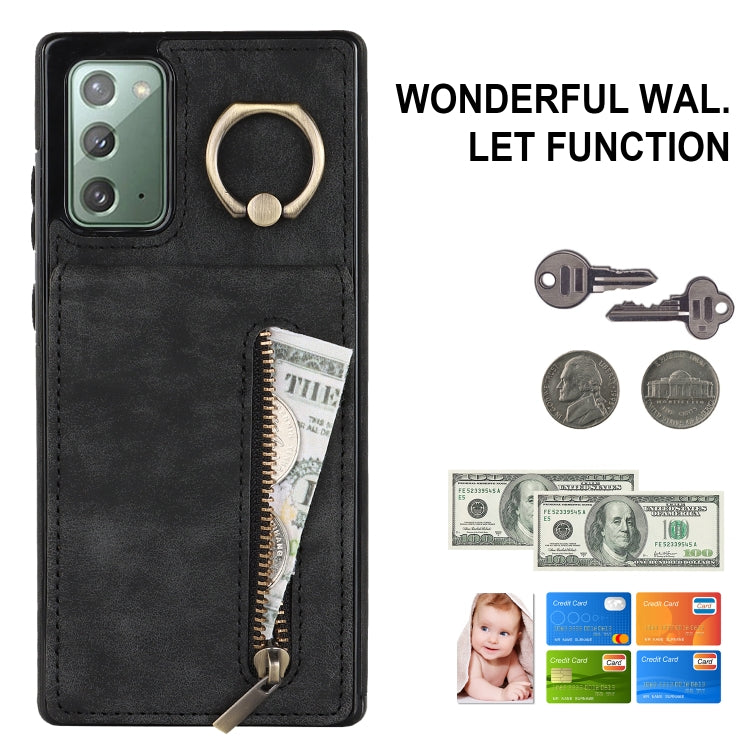 For Samsung Galaxy Note20 Retro Ring and Zipper RFID Card Slot Phone Case