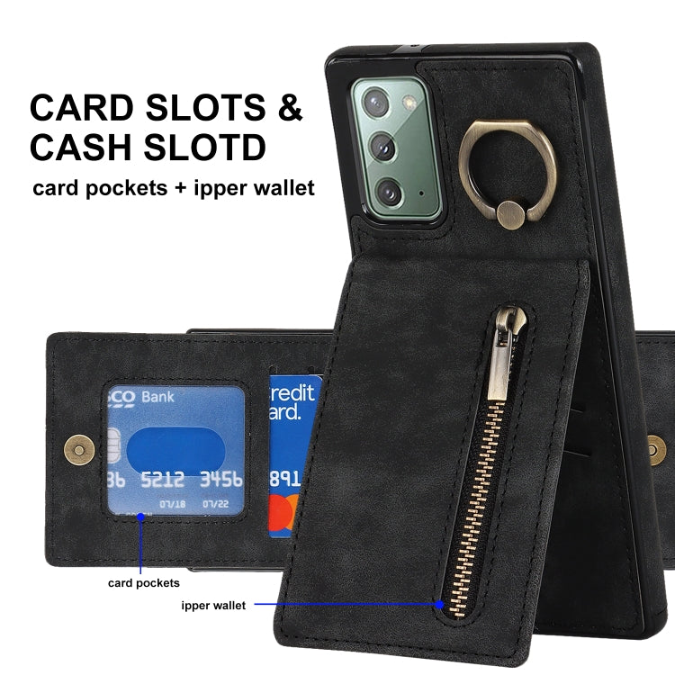 For Samsung Galaxy Note20 Retro Ring and Zipper RFID Card Slot Phone Case