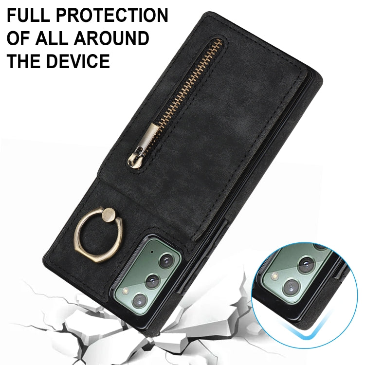 For Samsung Galaxy Note20 Retro Ring and Zipper RFID Card Slot Phone Case