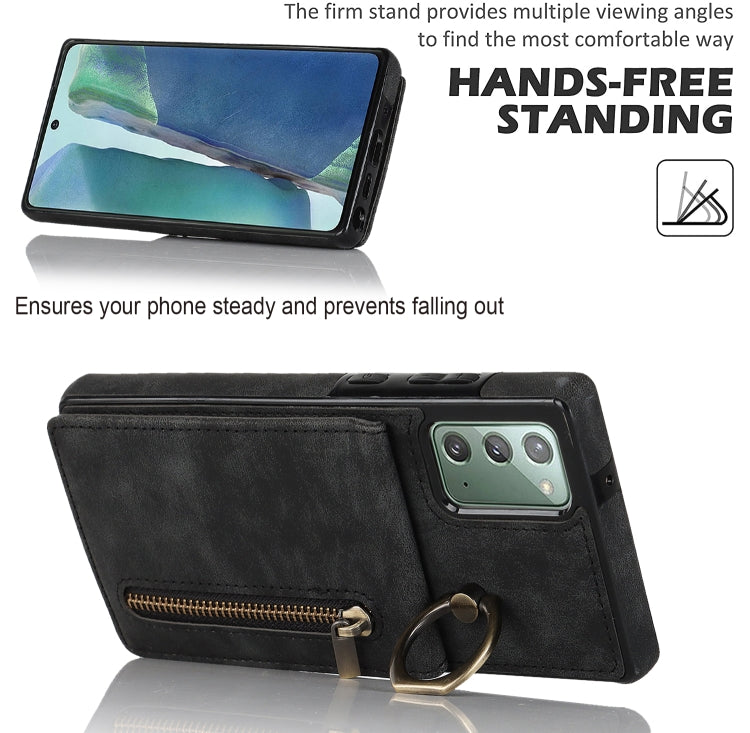 For Samsung Galaxy Note20 Retro Ring and Zipper RFID Card Slot Phone Case