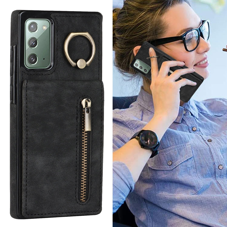 For Samsung Galaxy Note20 Retro Ring and Zipper RFID Card Slot Phone Case