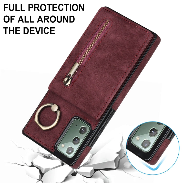 For Samsung Galaxy Note20 Retro Ring and Zipper RFID Card Slot Phone Case