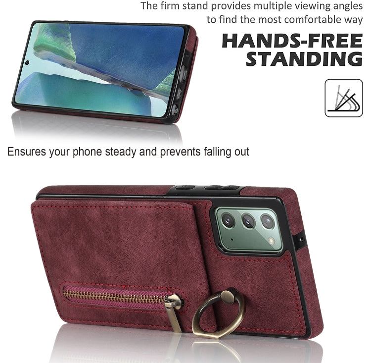 For Samsung Galaxy Note20 Retro Ring and Zipper RFID Card Slot Phone Case