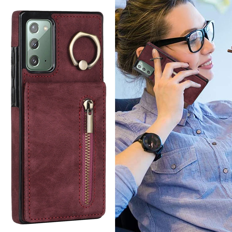 For Samsung Galaxy Note20 Retro Ring and Zipper RFID Card Slot Phone Case