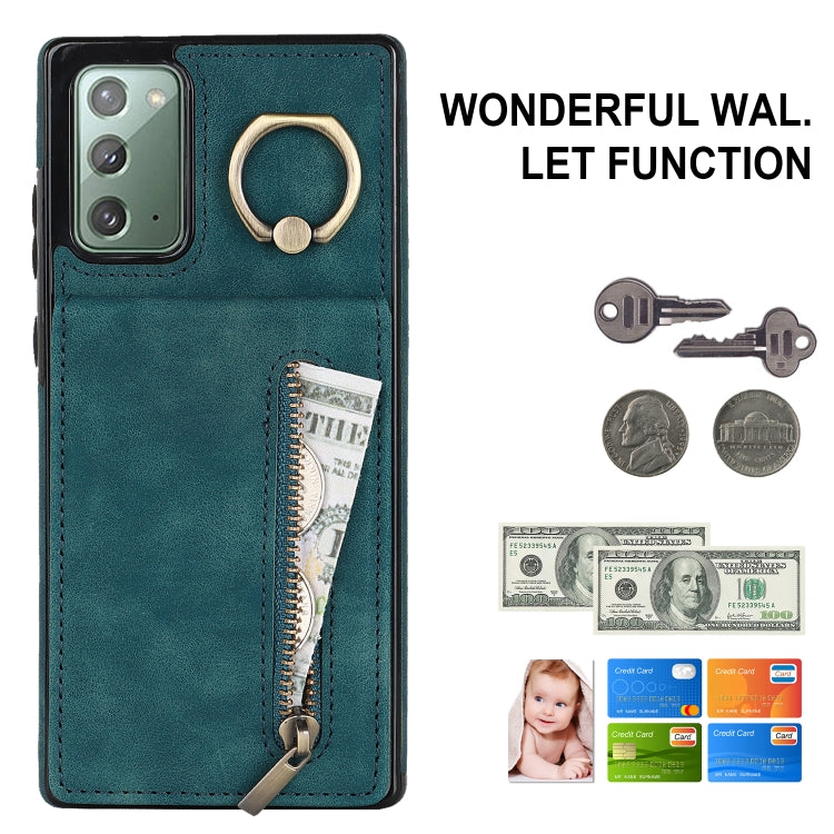 For Samsung Galaxy Note20 Retro Ring and Zipper RFID Card Slot Phone Case