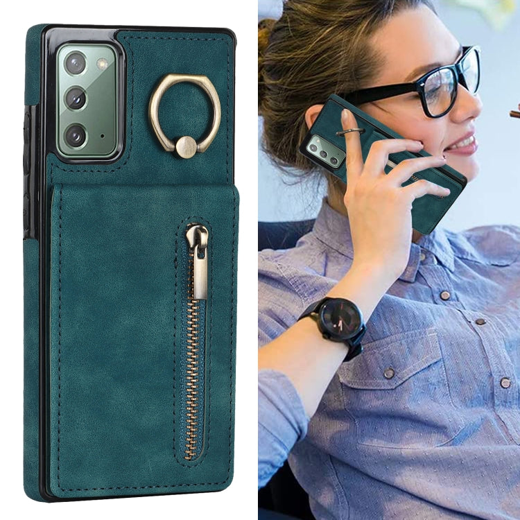 For Samsung Galaxy Note20 Retro Ring and Zipper RFID Card Slot Phone Case