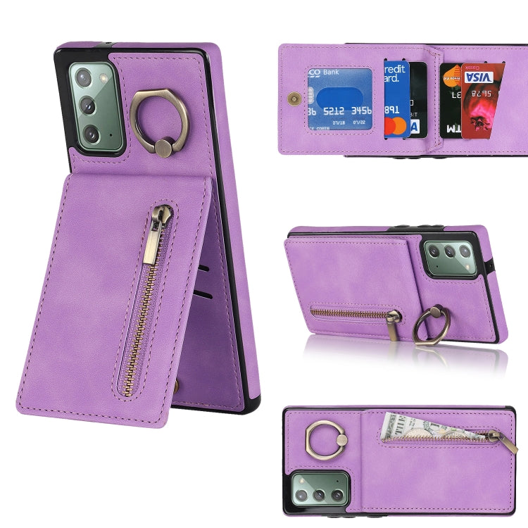 For Samsung Galaxy Note20 Retro Ring and Zipper RFID Card Slot Phone Case