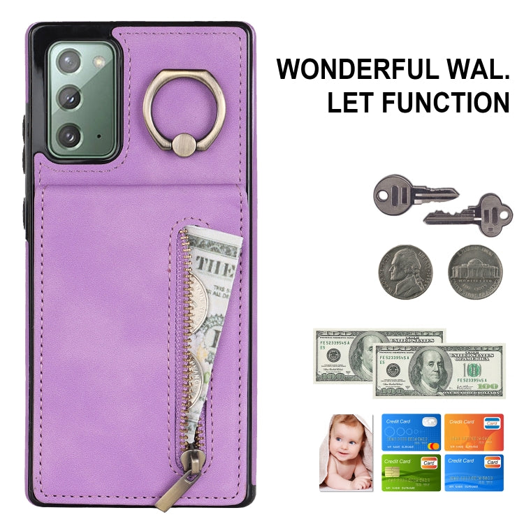 For Samsung Galaxy Note20 Retro Ring and Zipper RFID Card Slot Phone Case