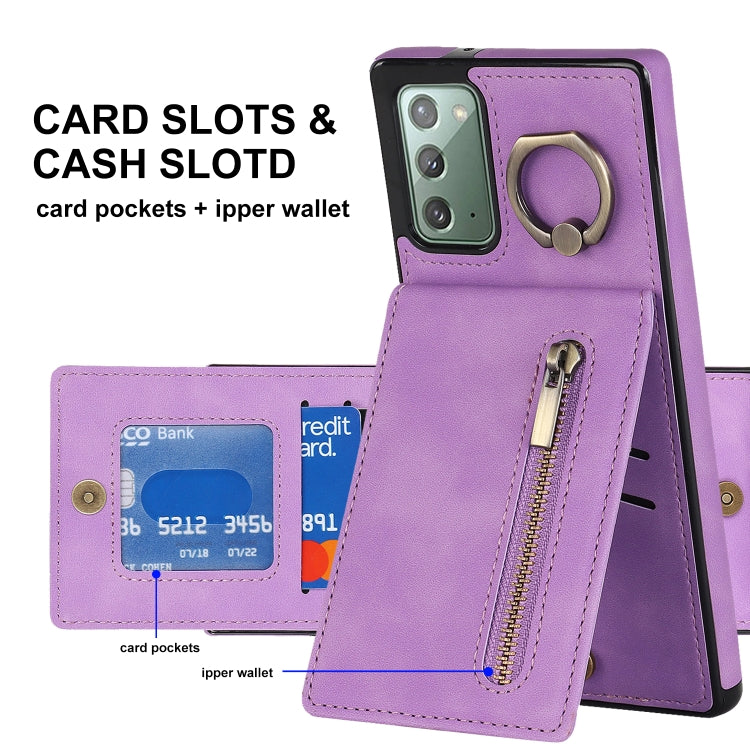 For Samsung Galaxy Note20 Retro Ring and Zipper RFID Card Slot Phone Case