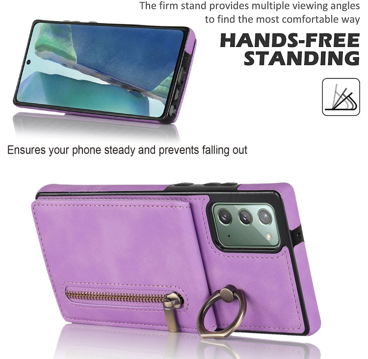 For Samsung Galaxy Note20 Retro Ring and Zipper RFID Card Slot Phone Case