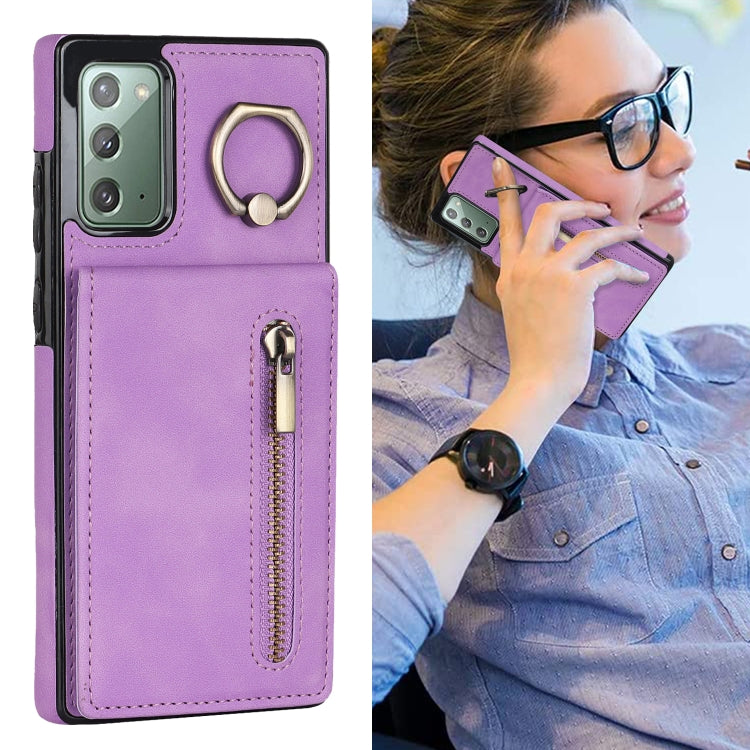 For Samsung Galaxy Note20 Retro Ring and Zipper RFID Card Slot Phone Case