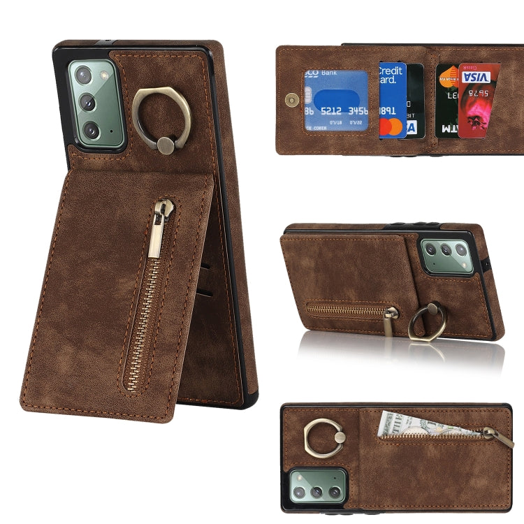 For Samsung Galaxy Note20 Retro Ring and Zipper RFID Card Slot Phone Case