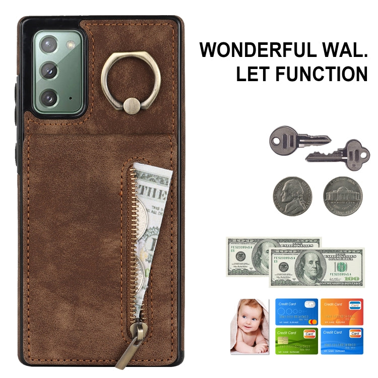 For Samsung Galaxy Note20 Retro Ring and Zipper RFID Card Slot Phone Case