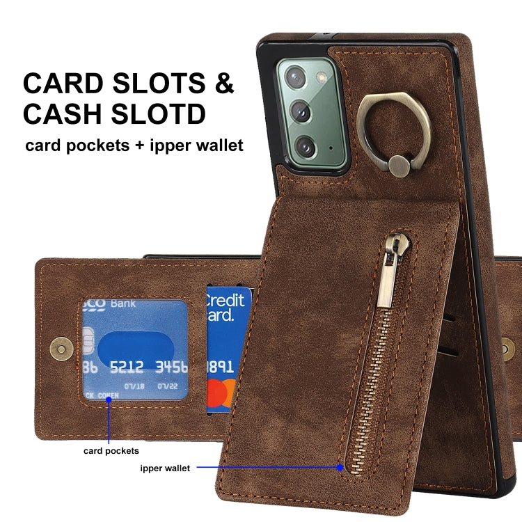 For Samsung Galaxy Note20 Retro Ring and Zipper RFID Card Slot Phone Case