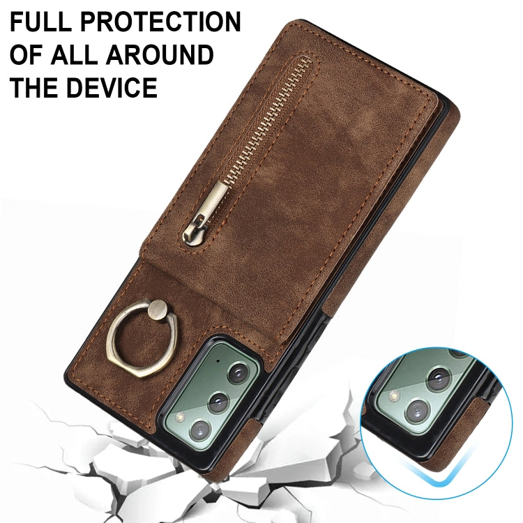 For Samsung Galaxy Note20 Retro Ring and Zipper RFID Card Slot Phone Case
