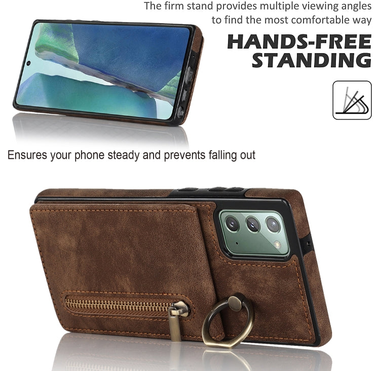 For Samsung Galaxy Note20 Retro Ring and Zipper RFID Card Slot Phone Case