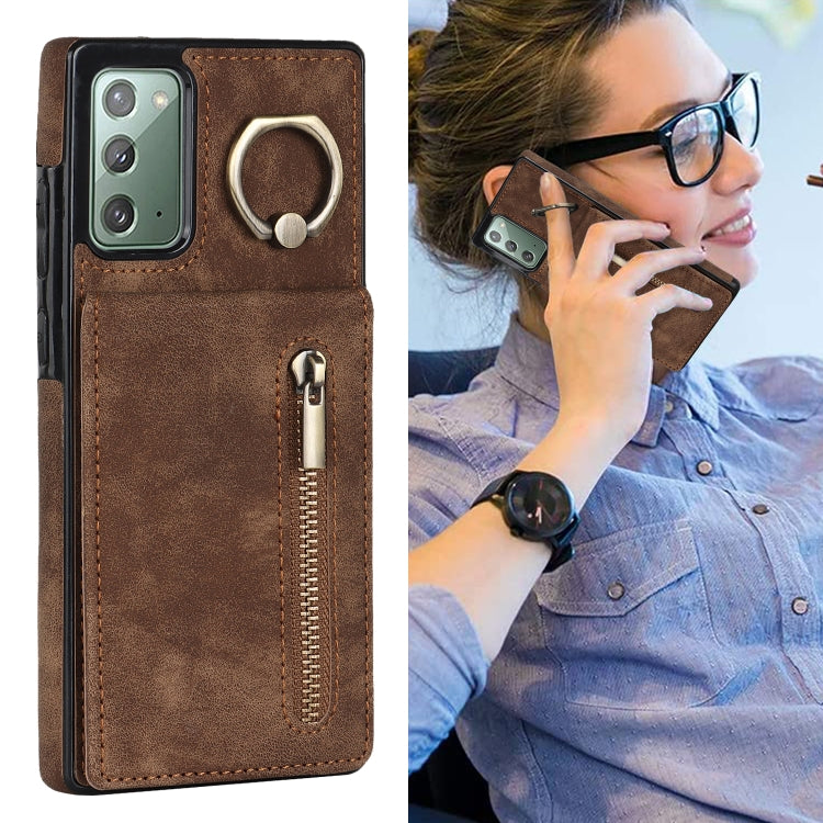 For Samsung Galaxy Note20 Retro Ring and Zipper RFID Card Slot Phone Case