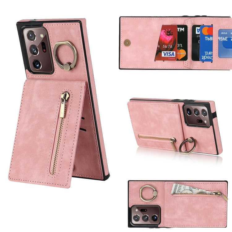 For Samsung Galaxy Note20 Ultra Retro Ring and Zipper RFID Card Slot Phone Case
