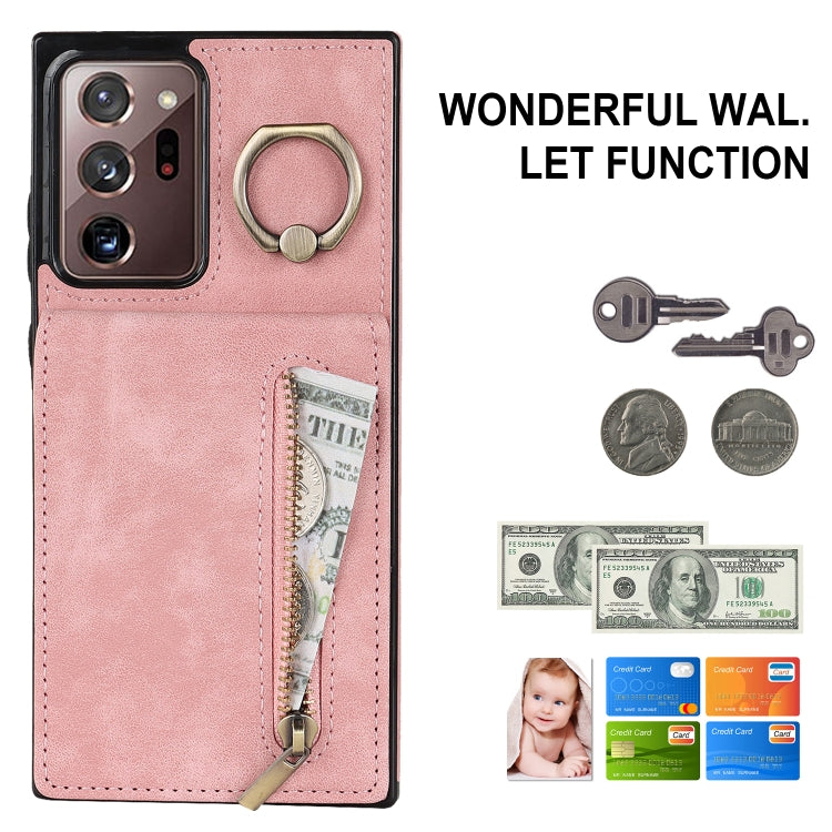 For Samsung Galaxy Note20 Ultra Retro Ring and Zipper RFID Card Slot Phone Case