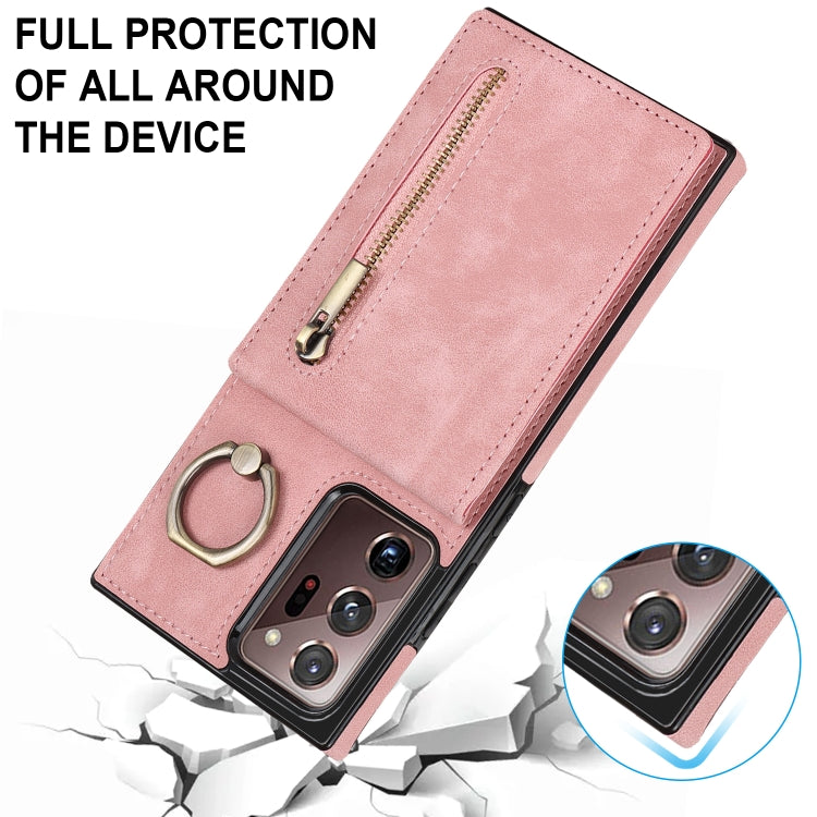 For Samsung Galaxy Note20 Ultra Retro Ring and Zipper RFID Card Slot Phone Case