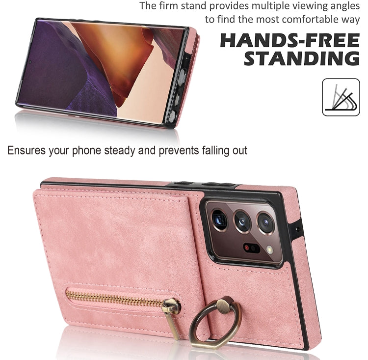 For Samsung Galaxy Note20 Ultra Retro Ring and Zipper RFID Card Slot Phone Case