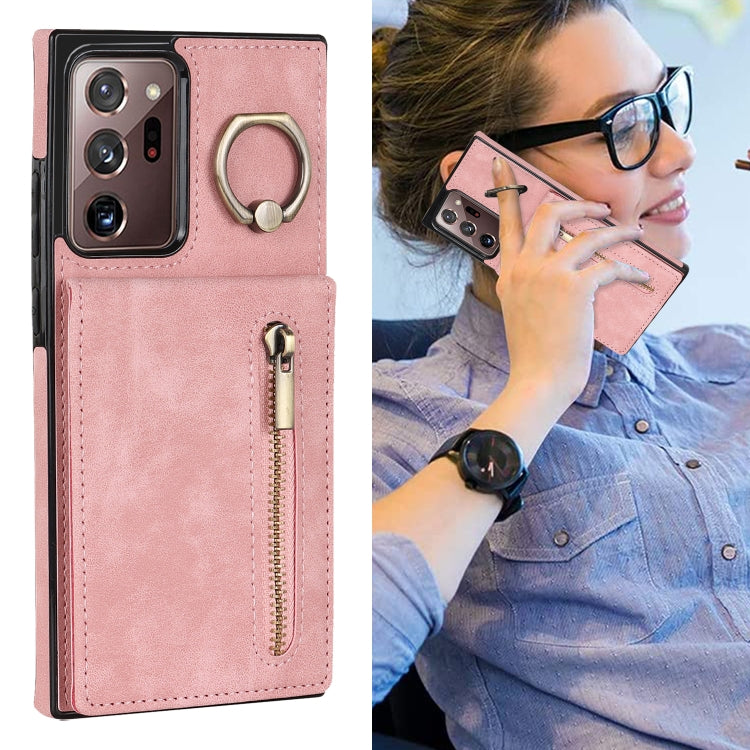 For Samsung Galaxy Note20 Ultra Retro Ring and Zipper RFID Card Slot Phone Case