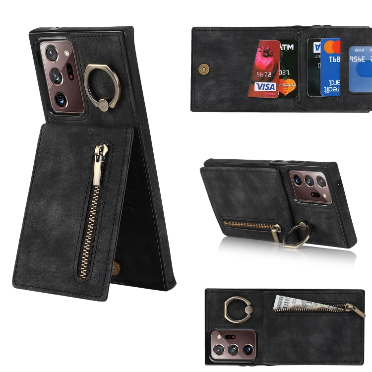 For Samsung Galaxy Note20 Ultra Retro Ring and Zipper RFID Card Slot Phone Case