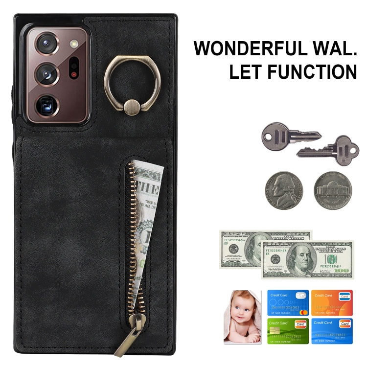 For Samsung Galaxy Note20 Ultra Retro Ring and Zipper RFID Card Slot Phone Case