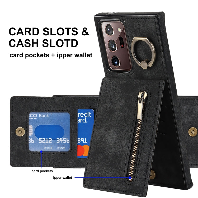 For Samsung Galaxy Note20 Ultra Retro Ring and Zipper RFID Card Slot Phone Case