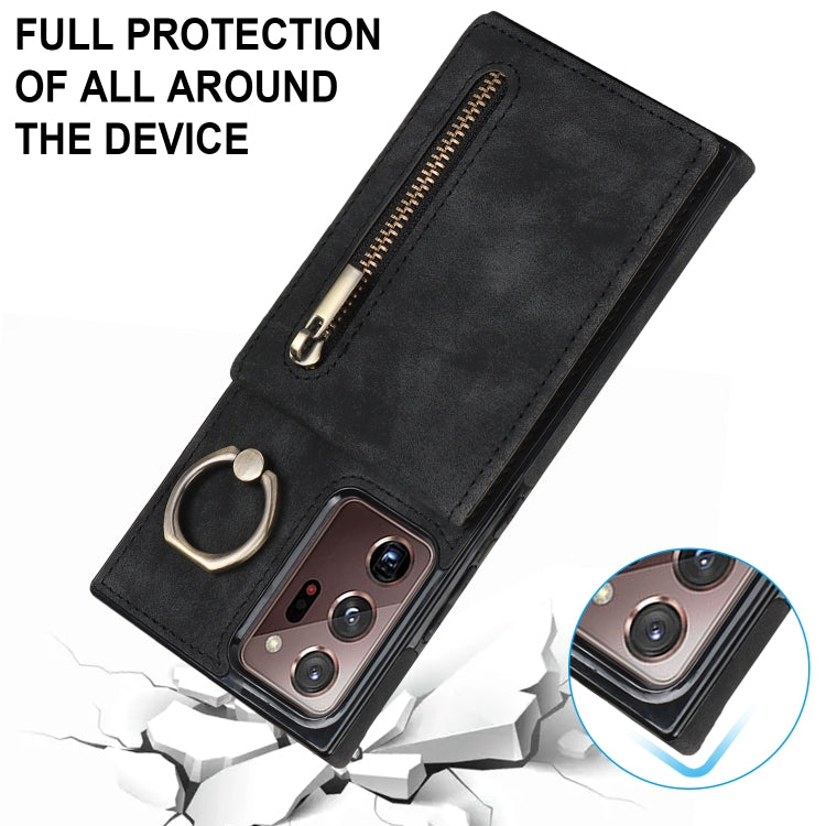 For Samsung Galaxy Note20 Ultra Retro Ring and Zipper RFID Card Slot Phone Case