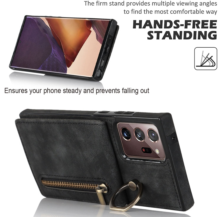 For Samsung Galaxy Note20 Ultra Retro Ring and Zipper RFID Card Slot Phone Case