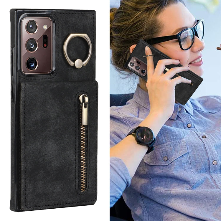 For Samsung Galaxy Note20 Ultra Retro Ring and Zipper RFID Card Slot Phone Case