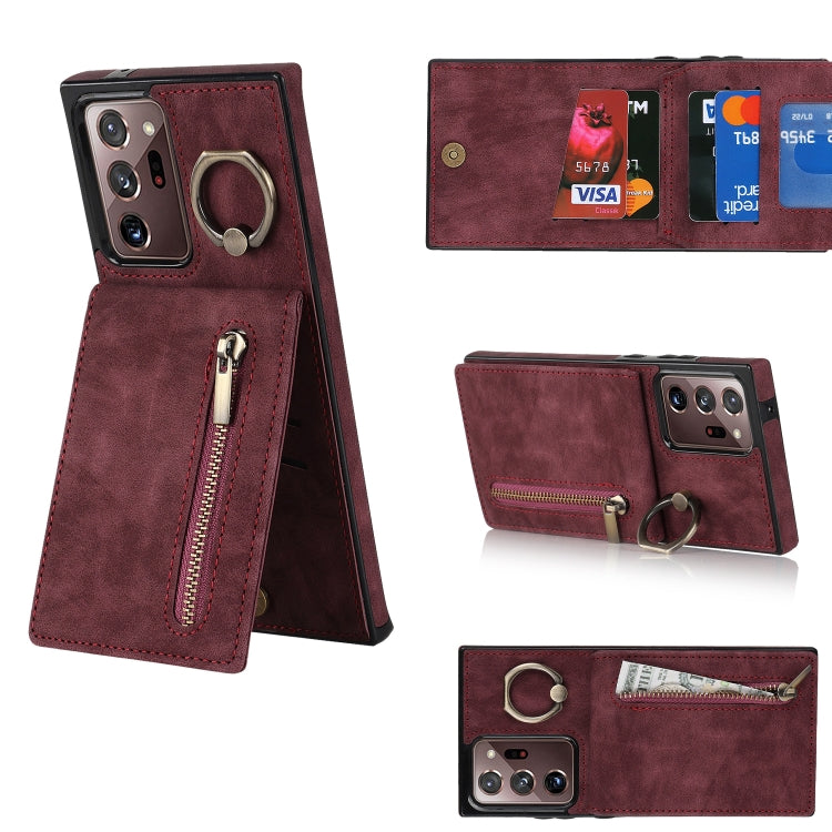 For Samsung Galaxy Note20 Ultra Retro Ring and Zipper RFID Card Slot Phone Case