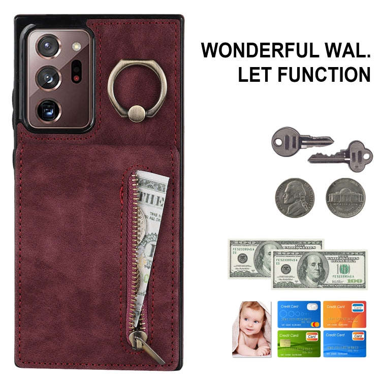 For Samsung Galaxy Note20 Ultra Retro Ring and Zipper RFID Card Slot Phone Case