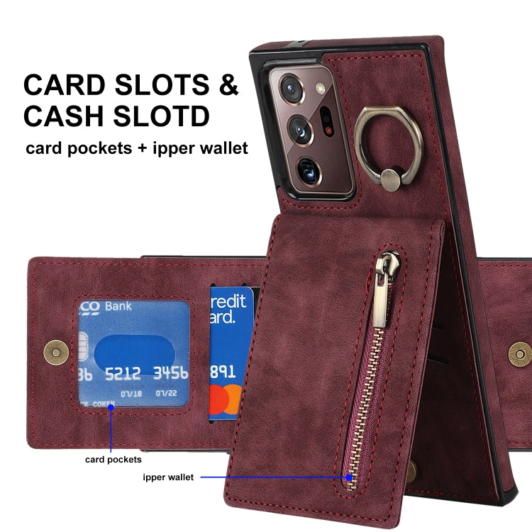 For Samsung Galaxy Note20 Ultra Retro Ring and Zipper RFID Card Slot Phone Case
