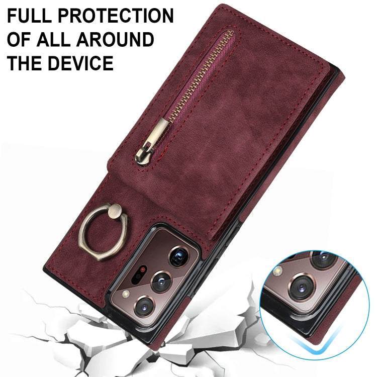 For Samsung Galaxy Note20 Ultra Retro Ring and Zipper RFID Card Slot Phone Case