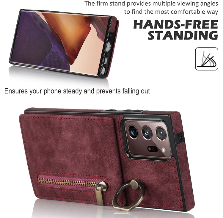 For Samsung Galaxy Note20 Ultra Retro Ring and Zipper RFID Card Slot Phone Case