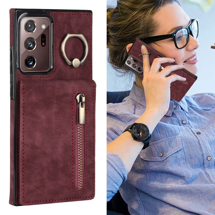 For Samsung Galaxy Note20 Ultra Retro Ring and Zipper RFID Card Slot Phone Case