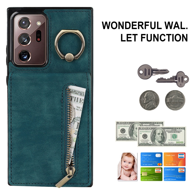 For Samsung Galaxy Note20 Ultra Retro Ring and Zipper RFID Card Slot Phone Case