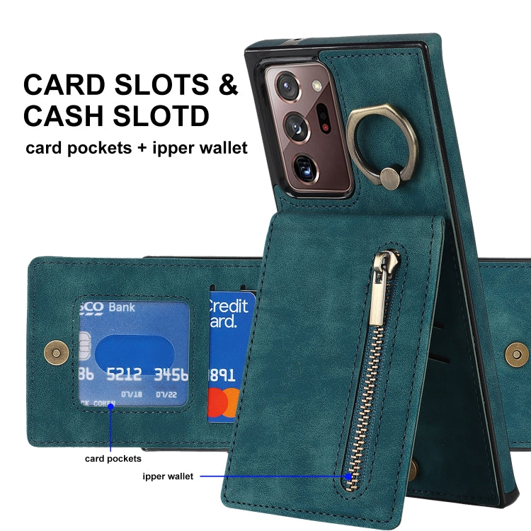 For Samsung Galaxy Note20 Ultra Retro Ring and Zipper RFID Card Slot Phone Case