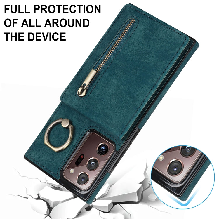 For Samsung Galaxy Note20 Ultra Retro Ring and Zipper RFID Card Slot Phone Case