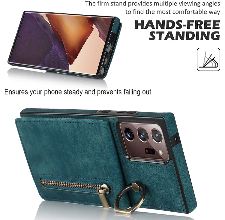 For Samsung Galaxy Note20 Ultra Retro Ring and Zipper RFID Card Slot Phone Case