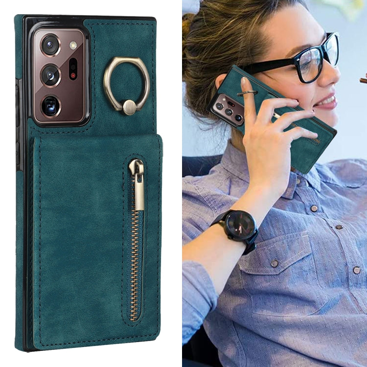 For Samsung Galaxy Note20 Ultra Retro Ring and Zipper RFID Card Slot Phone Case