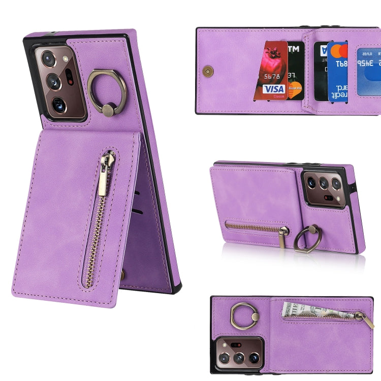 For Samsung Galaxy Note20 Ultra Retro Ring and Zipper RFID Card Slot Phone Case