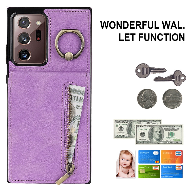 For Samsung Galaxy Note20 Ultra Retro Ring and Zipper RFID Card Slot Phone Case