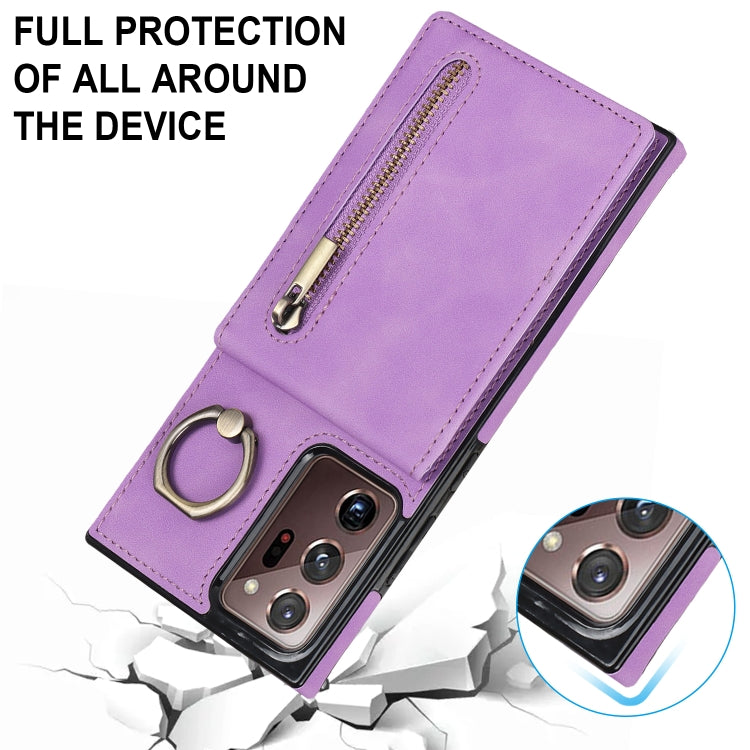 For Samsung Galaxy Note20 Ultra Retro Ring and Zipper RFID Card Slot Phone Case