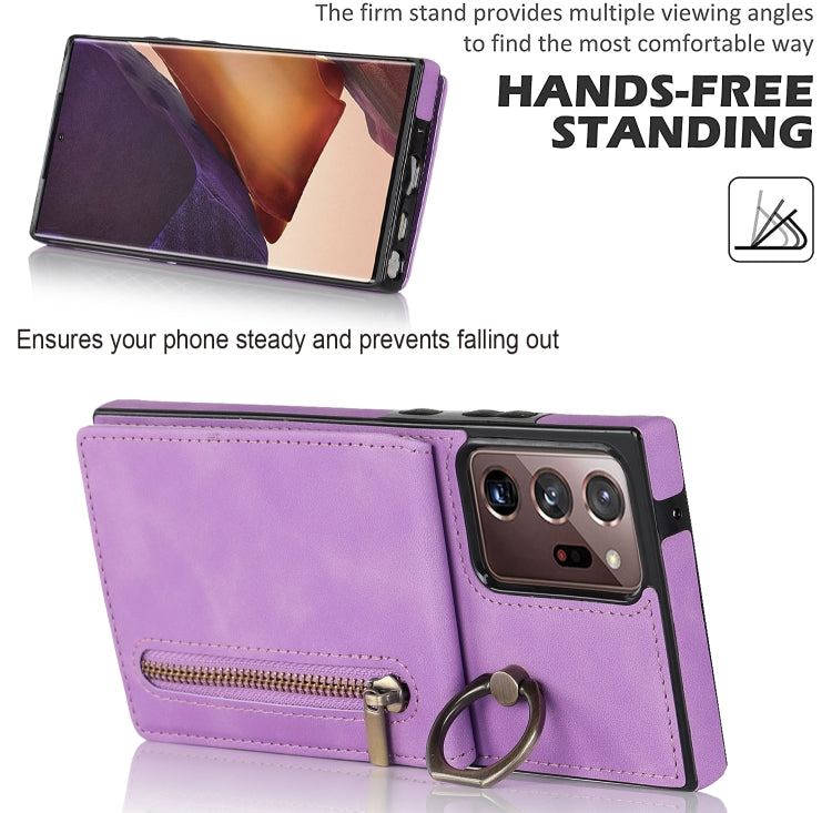 For Samsung Galaxy Note20 Ultra Retro Ring and Zipper RFID Card Slot Phone Case