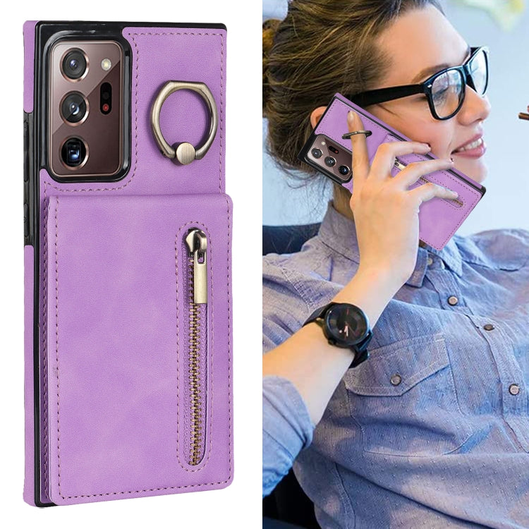 For Samsung Galaxy Note20 Ultra Retro Ring and Zipper RFID Card Slot Phone Case