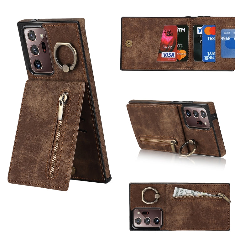 For Samsung Galaxy Note20 Ultra Retro Ring and Zipper RFID Card Slot Phone Case