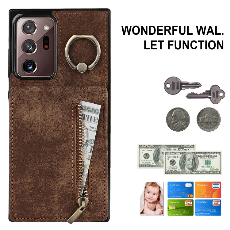 For Samsung Galaxy Note20 Ultra Retro Ring and Zipper RFID Card Slot Phone Case